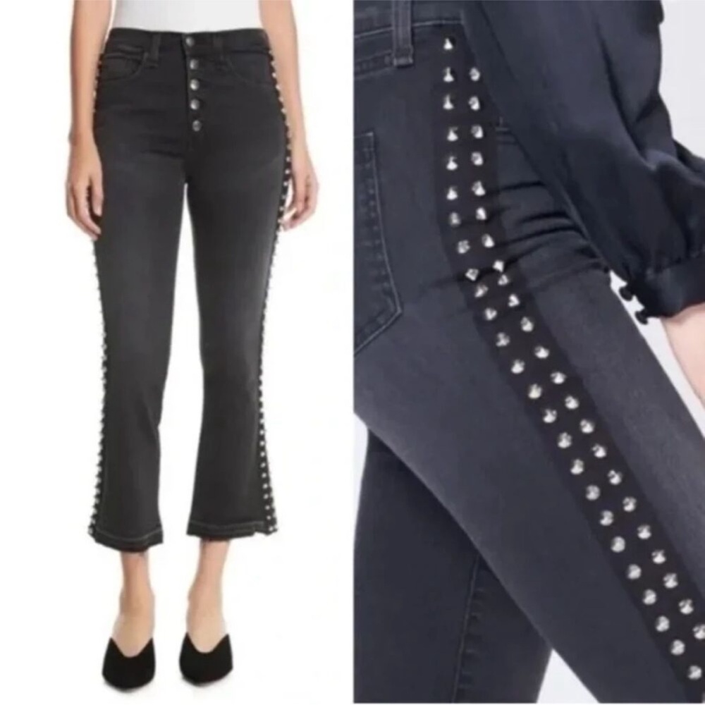 VERONICA BEARD Black Carolyn Bootcut crop Studded luxe Jeans smoke wash sz 24